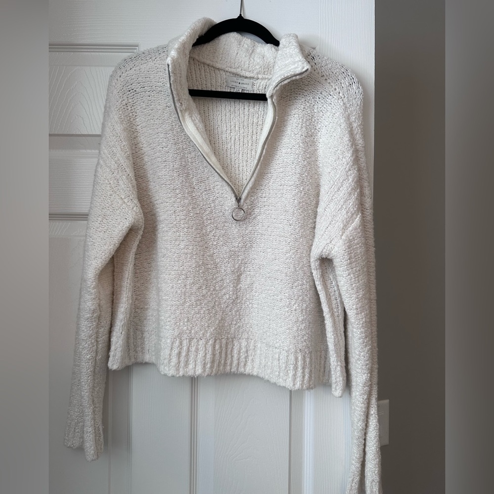 Lucky Brand Knit Zip white Sweater SOFT (L)